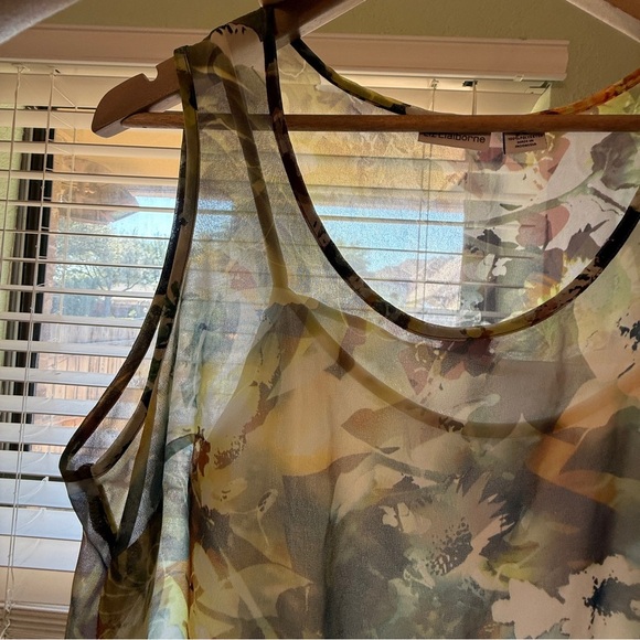 Liz Claiborne 2 Pc Floral Sheer Top With Camisole Size Large Sleeveless Cottage - Picture 10 of 13
